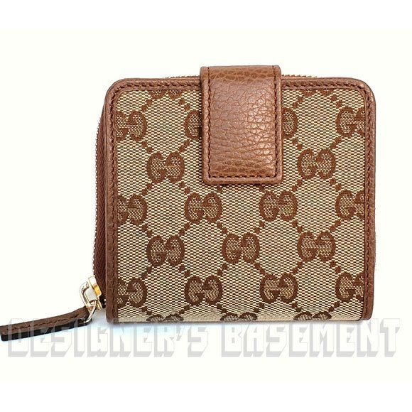 Gucci Handbags - GUCCI Zip Around Original GG canvas with brown leather trim French pouch wallet